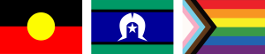 Australian Aboriginal Flag, Torres Strait Islander Flag, and Progress Pride Flag