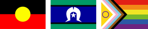 Australian Aboriginal Flag, Torres Strait Islander Flag, and Intersex-inclusive Progress Pride Flag
