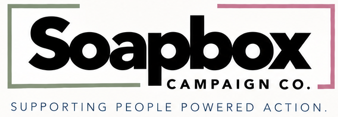 Soapbox Campaign Co. logo and tagline: Supporting people powered action