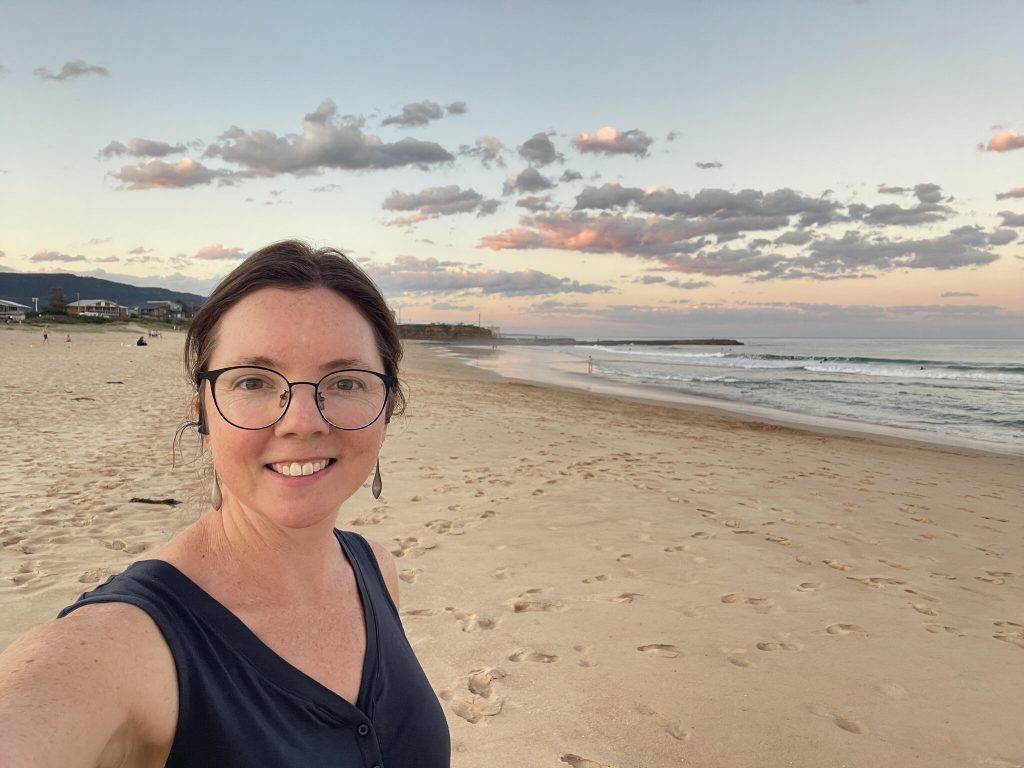 Kylie Flament chatting with community members at Woonona Beach