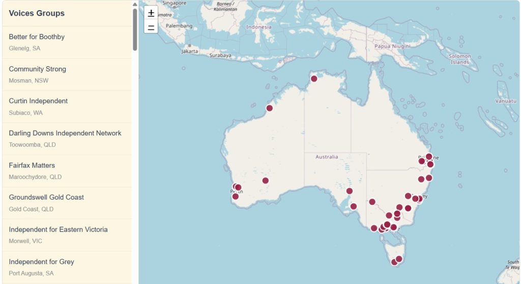Map showing location of known Voices Groups